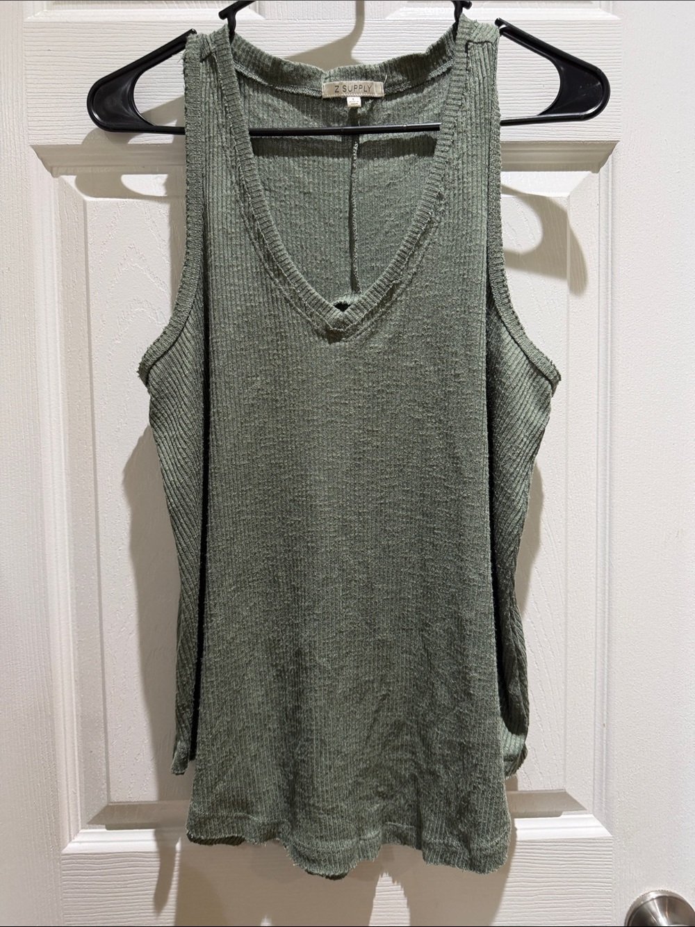 Z Supply Sage Green V-Neck Ribbed Knit Tank
